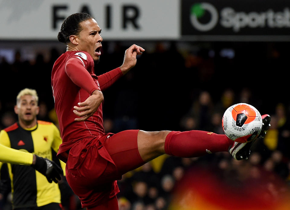 WATFORD, ENGLAND - FEBRUARY 29: (THE SUN OUT, THE SUN ON SUNDAY OUT) Virgil van Dijk of Liverpool during the Premier League match between Watford FC and Liverpool FC at Vicarage Road on February 29, 2020 in Watford, United Kingdom. (Photo by John Powell/Liverpool FC via Getty Images)