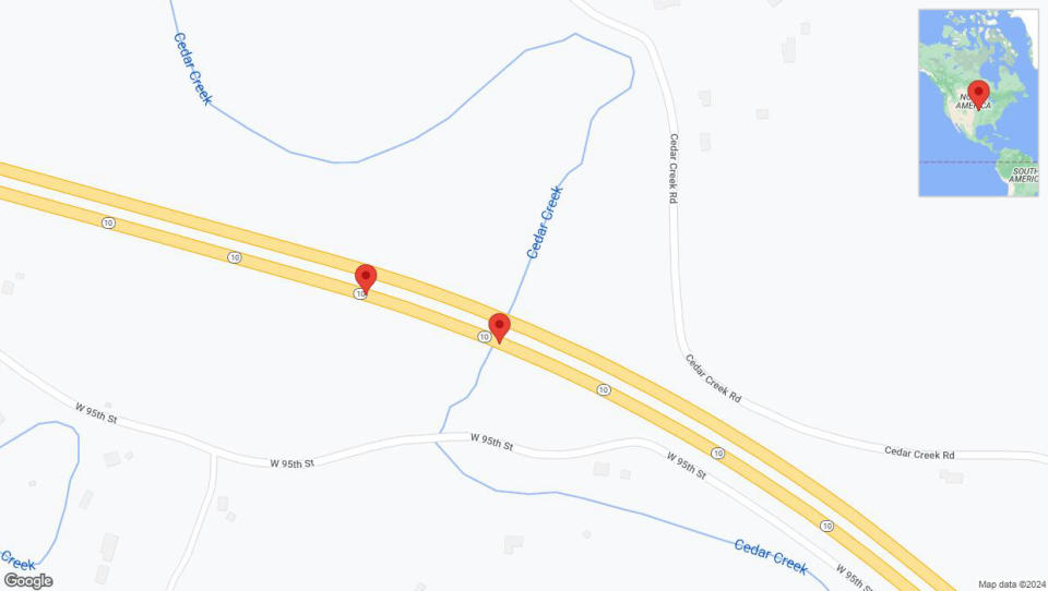 A detailed map that shows the affected road due to 'K-10 Richtung South Cedar Creek Parkway' on April 18th at 7:17 a.m.