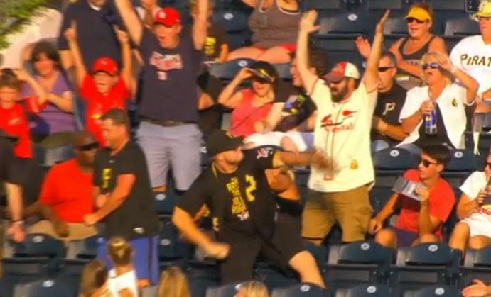 This Pirates fan showed no remorse in firing Jedd Gyorko's home run into the Allegheny River. (MLB.TV)