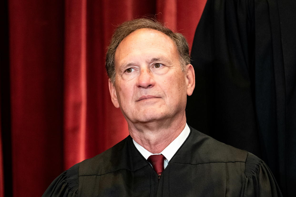 Associate Justice Samuel Alito poses during a group photo of the Justices at the Supreme Court in Washington, U.S., April 23, 2021. Erin Schaff/Pool via REUTERS