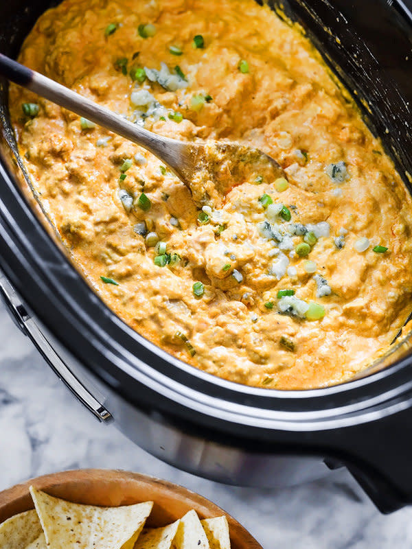 <strong>Get the <a href="http://www.foodiecrush.com/slow-cooker-buffalo-chicken-cheese-dip/" target="_blank">Slow Cooker Buffalo Chicken Cheese Dip recipe</a> from Foodie Crush</strong>