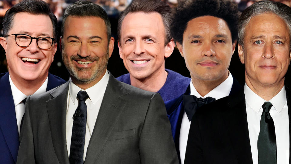 Stephen Colbert, Jimmy Kimmel, Seth Meyers, Trevor Noah and Jon Stewart