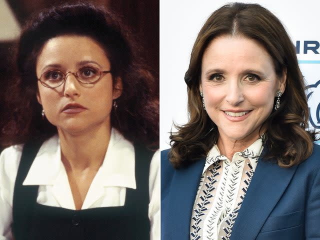 <p>J. Delvalle/NBCU Photo Bank/NBCUniversal/Getty ; Rodin Eckenroth/FilmMagic</p> Left: Julia Louis-Dreyfus as Elaine Benes on 'Seinfeld.' Right: Julia Louis-Dreyfus attends the NRDC Night Of Comedy benefit in 2022.
