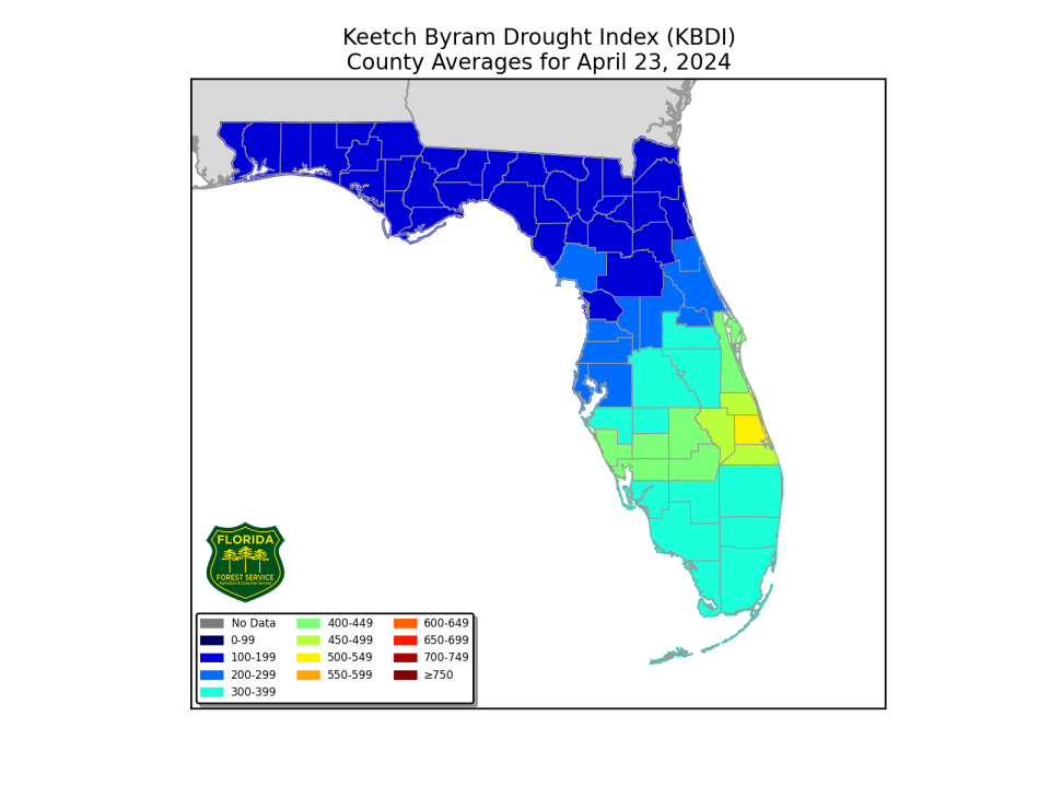 Drought index across Florida as of April 23, 2024.