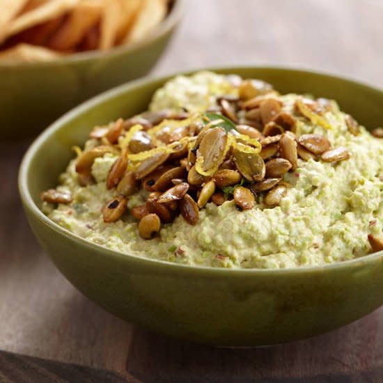 Goat Cheese-Edamame Dip with Spiced Pepitas