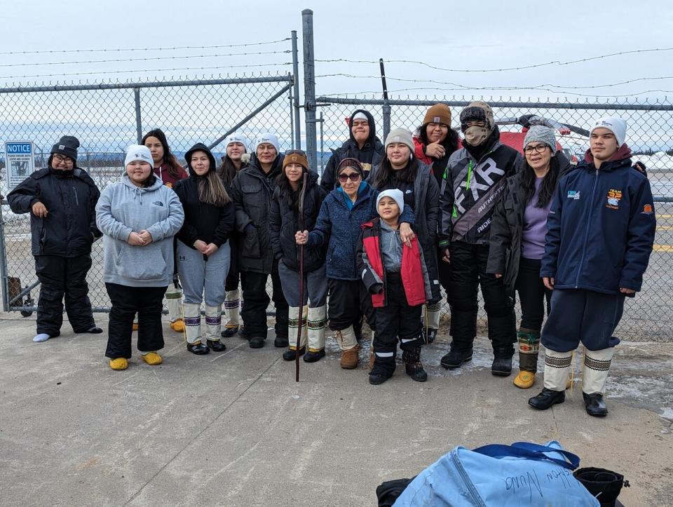 Thirteen youth, along with Innu workers and Elders were taken by helicopter on March 5 to Park Lake, near the Mealy Mountains to experience life on the land. The youth were supposed to be joining Elder Tshaukuesh Elizabeth Penashue on her traditional walk, but it was cancelled due to unsafe conditions. 