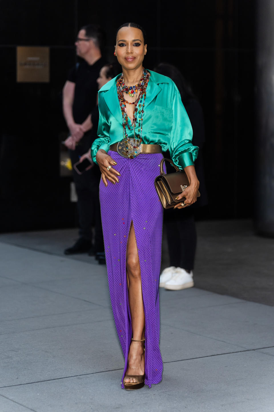 Kerry Washington attends the Ralph Lauren fashion show in Jimmy Choo platform sandals