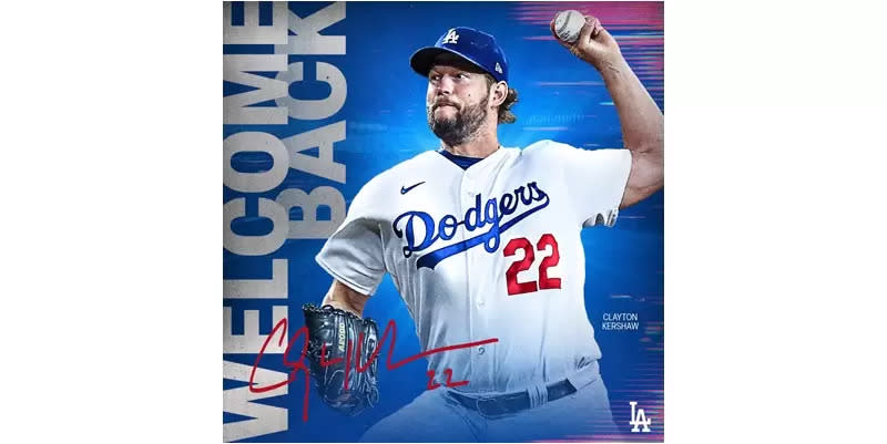 洛杉磯道奇近日總算簽回球隊的招牌球星柯蕭（Clayton Kershaw）。摘自道奇推特