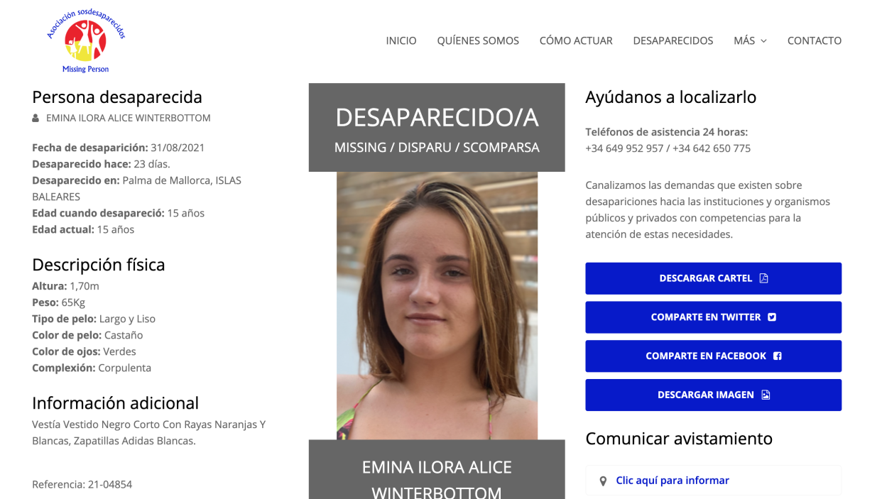 The website SOS Disappeared shared an appeal for information on the missing teen. (Asociación Sosdesaparecidos)