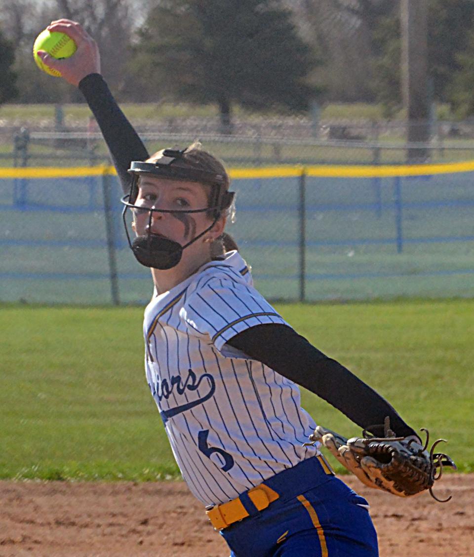 Castewood pitcher Claire Horn winds up during a high school fastpitch tripleheader on Saturday, May 4, 2024 in Castlewood.