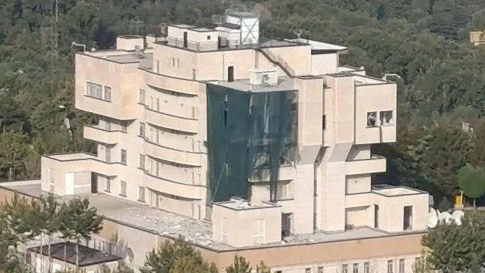 An image published by the New York Times shows the building where Haniyeh is believed to have been assassinated. A corner of the building is now covered with a green cloth. Apparent debris also litters the ground floor roof of the building, directly underneath the green cloth. - From Telegram/The New York Times