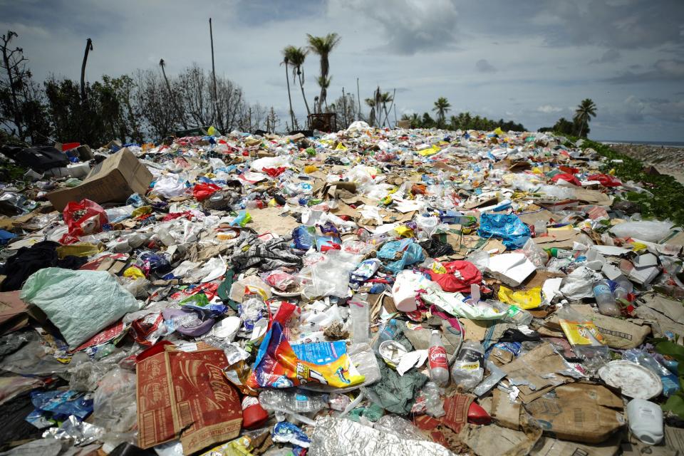 Garbage sits at Funafuti's dumpsite on November 23, 2019 in Funafuti, Tuvalu.