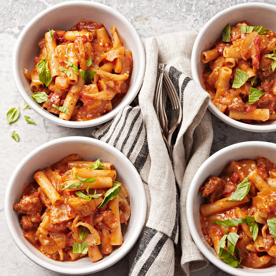 Eggplant and Sausage Slow Cooker Baked Ziti