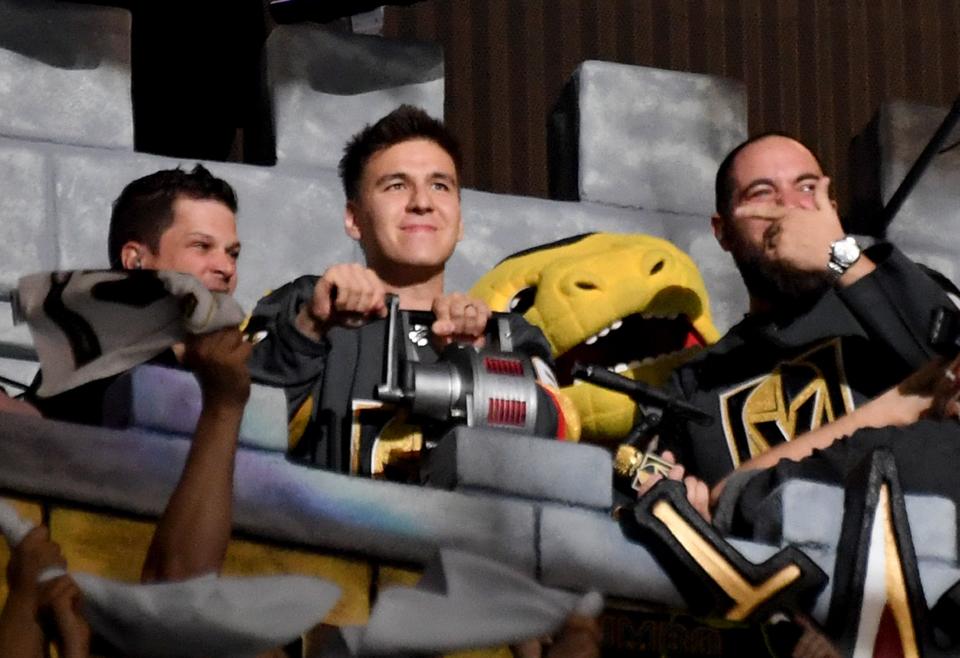 1144261537.jpg LAS VEGAS, NEVADA - APRIL 21:  Professional sports gambler and "Jeopardy!" champion James Holzhauer of Nevada sounds a siren in the Castle before the start of Game Six of the Western Conference First Round between the San Jose Sharks and the Vegas Golden Knights during the 2019 NHL Stanley Cup Playoffs at T-Mobile Arena on April 21, 2019 in Las Vegas, Nevada. The Sharks defeated the Golden Knights 2-1 in double overtime to even the series at 3-3.