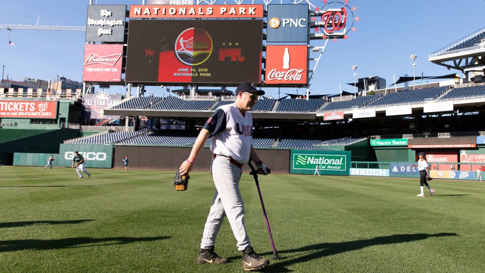 Then-House Majority Whip Steve Scalise walks off the field after warming up prior to the Congressional Baseball Game on June 14, 2018 in Washington, DC.  - Alex Edelman/Getty Images