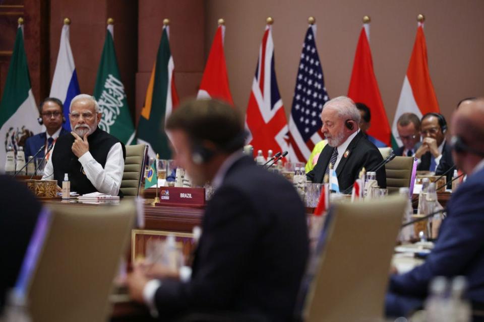 President of Brazil, Luiz Inácio Lula da Silva and Prime Minister Narendra Modi of India attend the final session of the G20 Summit on September 10, 2023 in New Delhi, Delhi. This 18th G20 Summit between 19 countries and the European Union, and now the African Union, is the first to be held in India and South Asia. India's Prime Minister, Narendra Modi, is the current G20 President and chairs the summit.