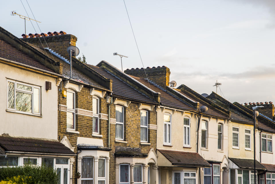 Row of two storey houses in London, England.