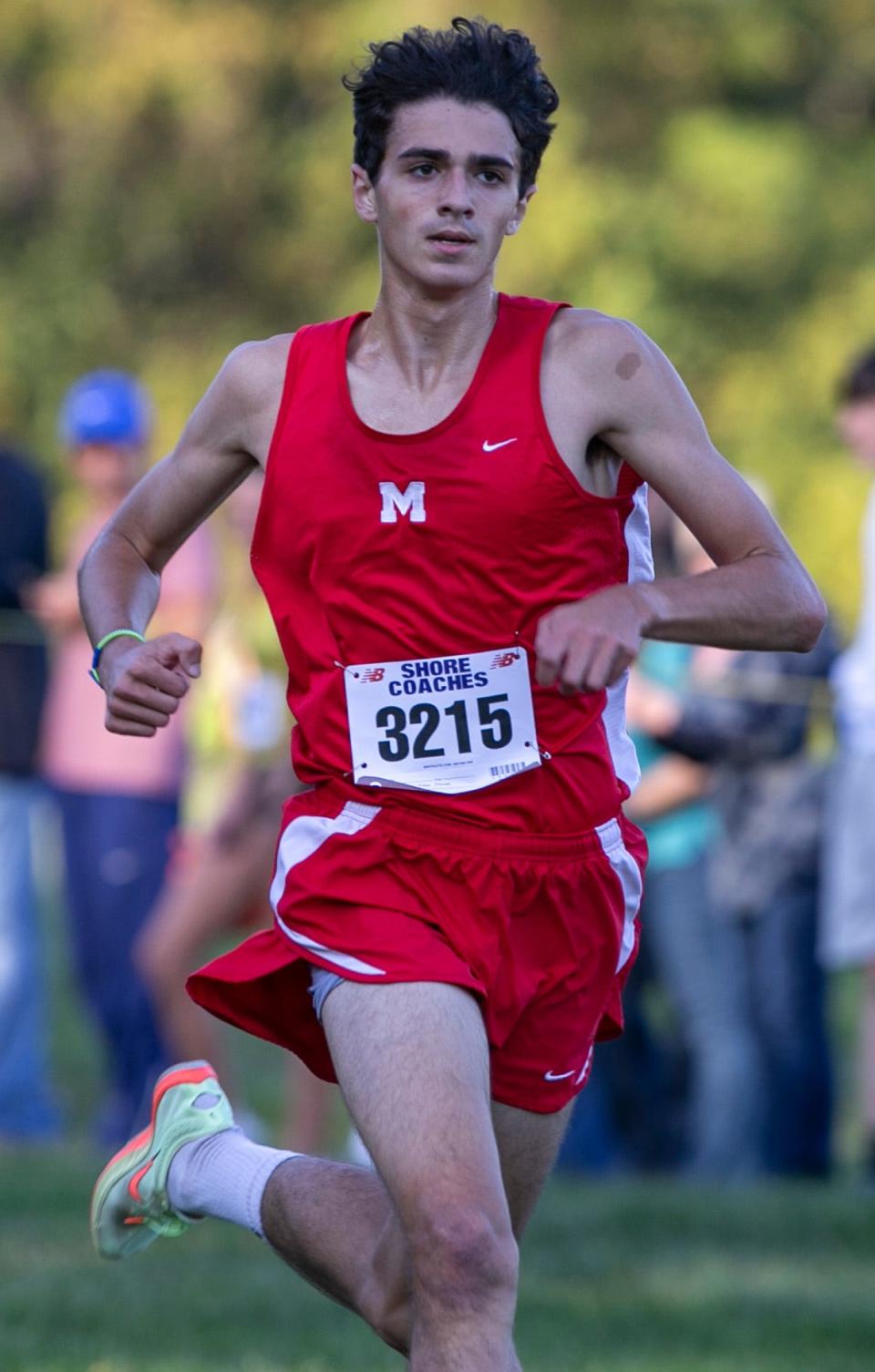 Stephen Kyvelos of Manalapan wins the boys race. Monmouth County Cross Country Championships.   Holmdel, NJTuesday, October 11, 2022