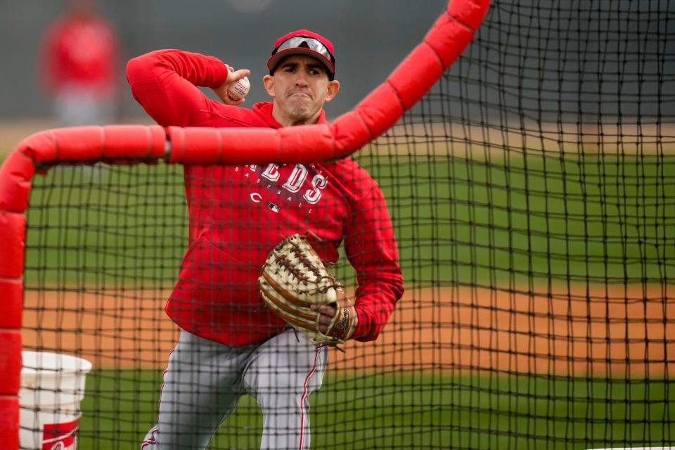 Cincinnati Reds assistant pitching coach Alon Leichman throws a batting practice. He's believed to be the only coach or player in MLB who was born and raised in Israel.