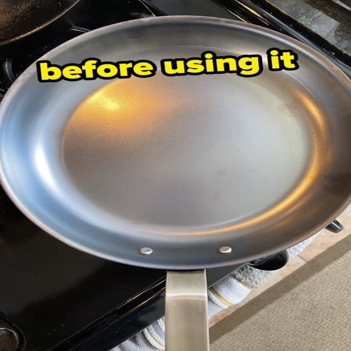 Carbon steel pan with caption 