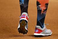 <p>A detail of the shoes of Corey Kluber #28 of the Cleveland Indians and the American League during batting practice for the 88th MLB All-Star Game at Marlins Park on July 11, 2017 in Miami, Florida. (Photo by Mark Brown/Getty Images) </p>