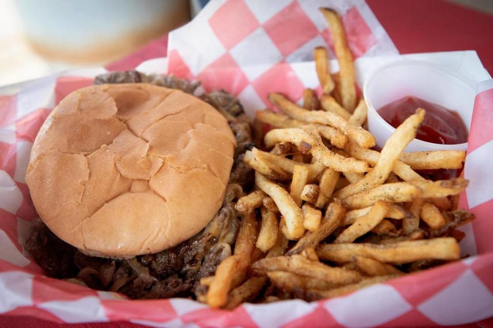 A double burger from Hookers Grill, the winner of the 2022 Reader’s Choice Best Burger in Fort Worth on Friday, June 17, 2022. The family-owned business offers classic and styled burgers with the option of a Native American twist.