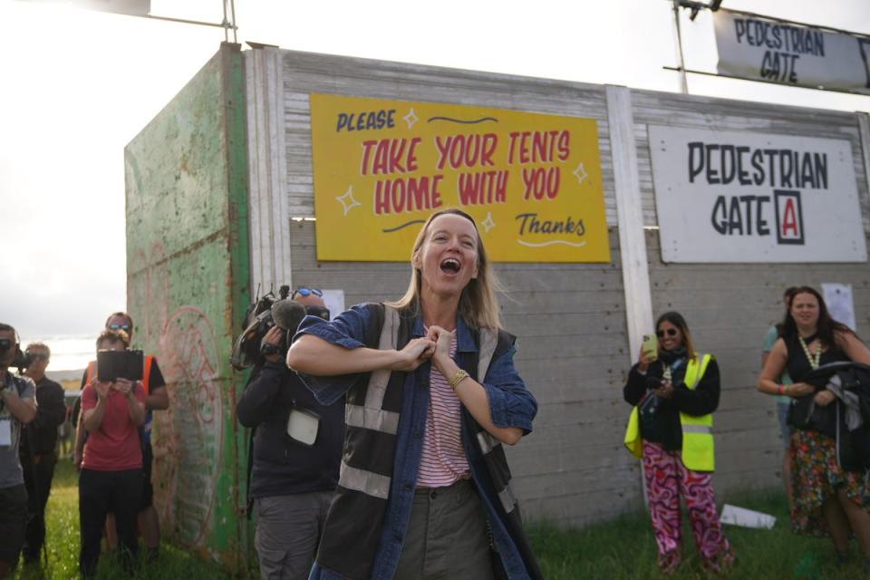 Eavis opening the gates on the first day of the Glastonbury Festival at Worthy Farm in Somerset on Wednesday (PA Wire)