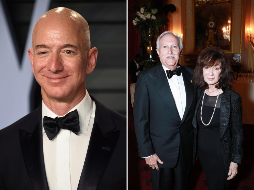 Jeff Bezos, left; Miguel and Jackie Bezos, right.