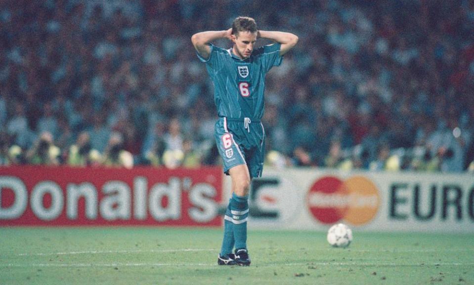 Gareth Southgate after missing his penalty against Germany at Euro 96.