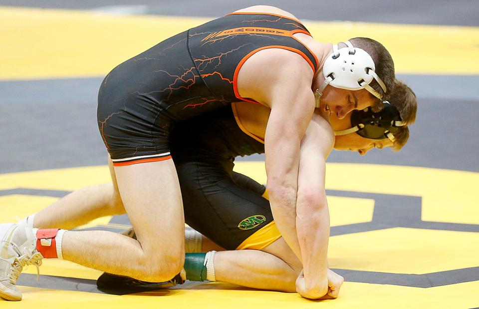 Ashland's Jon Metzger wrestles Medina's Andrew Supers during their 157 lbs. match at the OHSAA State Wrestling Championships Friday, March 10, 2023 at the Jerome Schottenstein Center. TOM E. PUSKAR/ASHLAND TIMES-GAZETTE