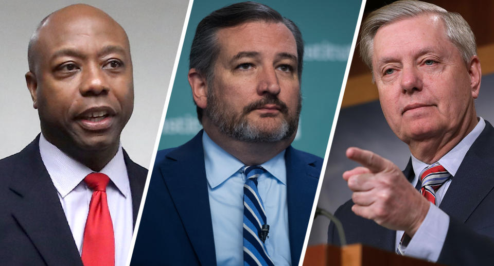 Sen. Tim Scott, R-S.C. (Photo: Mark Wilson/Getty Images); Sen. Ted Cruz, R-Texas (Photo: Tom Williams/CQ-Roll Call Inc. via Getty Images); Lindsey Graham, R-S.C. (Photo: Chip Somodevilla/Getty Images)