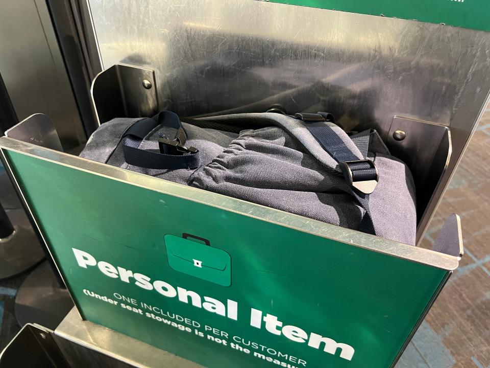 My backpack fit perfectly inside the personal item size checker.