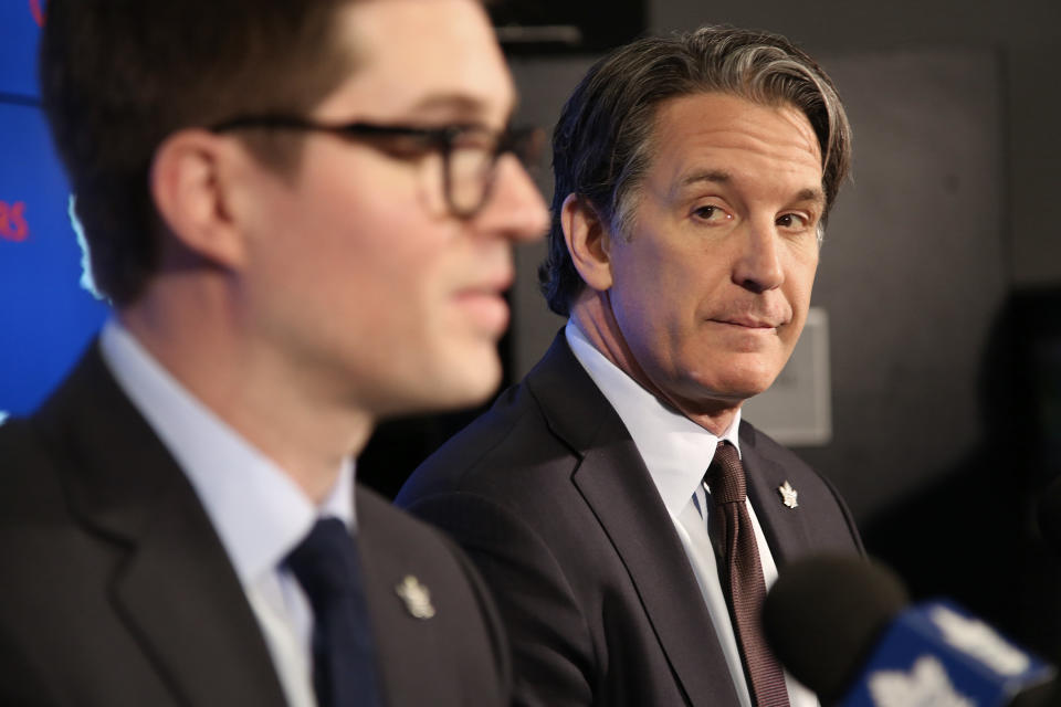 TORONTO, ON-Toronto-DUBAS.The Maple Leafs announced today the promotion of Kyle Dubas to General Manager. Brendan Shanahan was on hand for the announcement..October 30, 2012.        (Rene Johnston/Toronto Star via Getty Images)