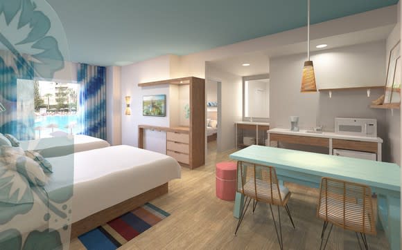 Interior concept art for Dockside and Surfside rooms.