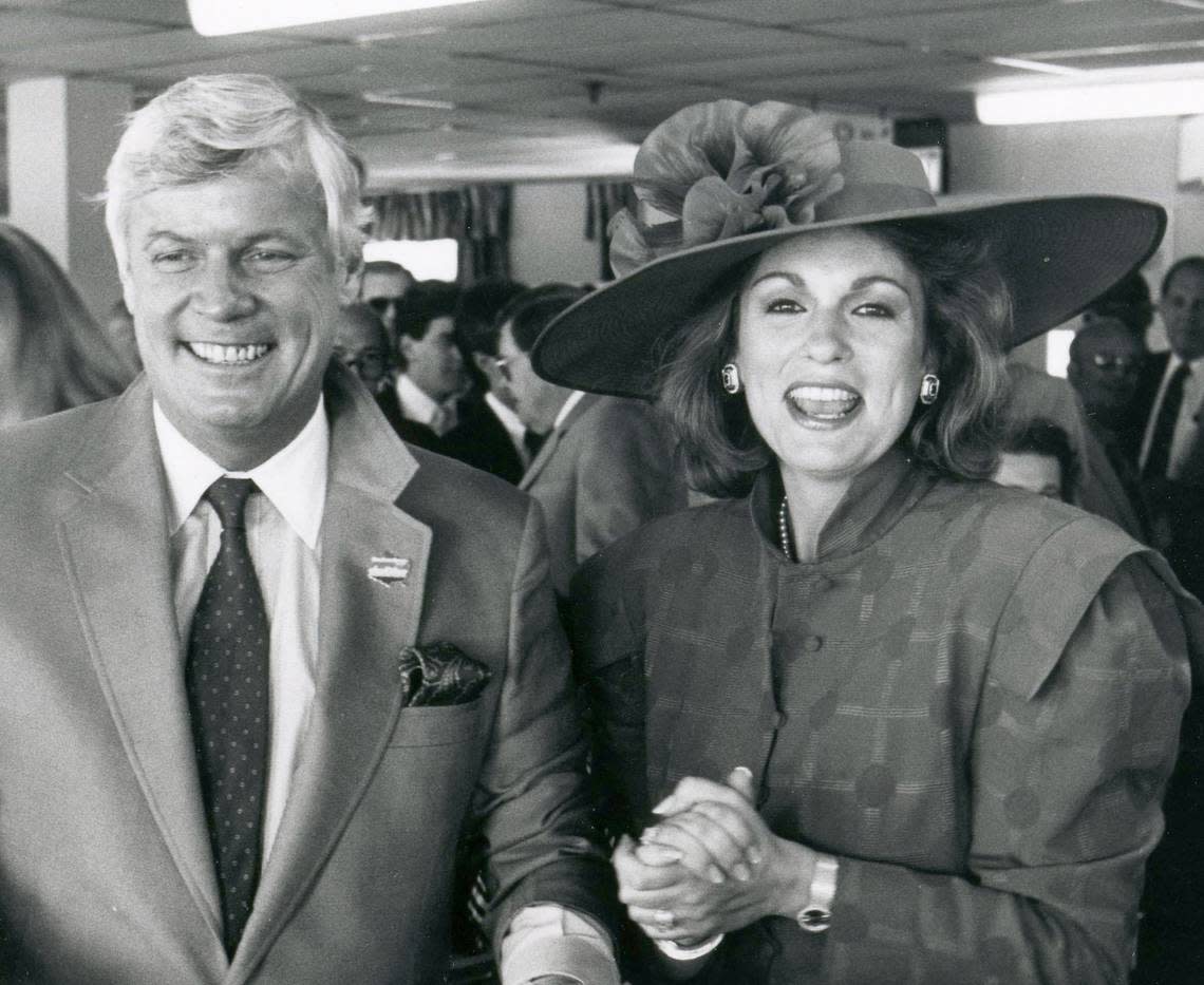 Former Kentucky Governor John Y. Brown and his wife Phyllis George Brown at the 1986 Kentucky Derby at Churchill Downs in Louisville, Ky. May 3. Herald-Leader Staff Photo