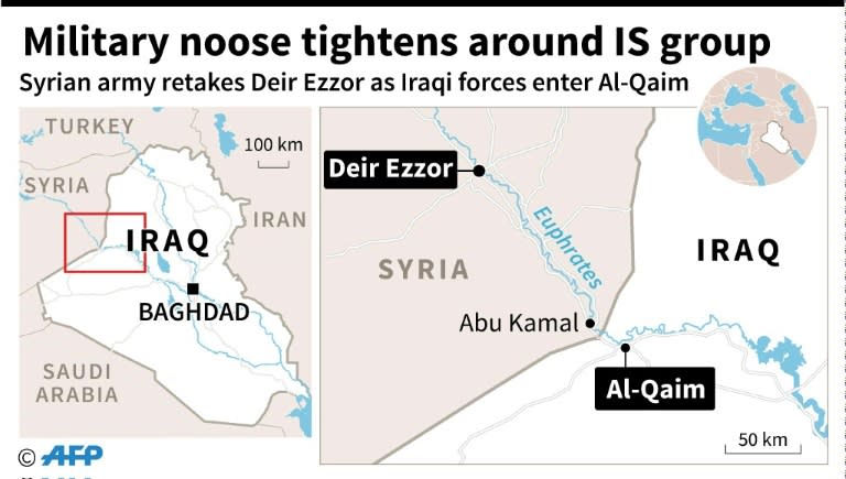 Map showing Deir Ezzor in Syria, retaken from IS by the Syrian army as Iraqi forces enter Al-Qaim