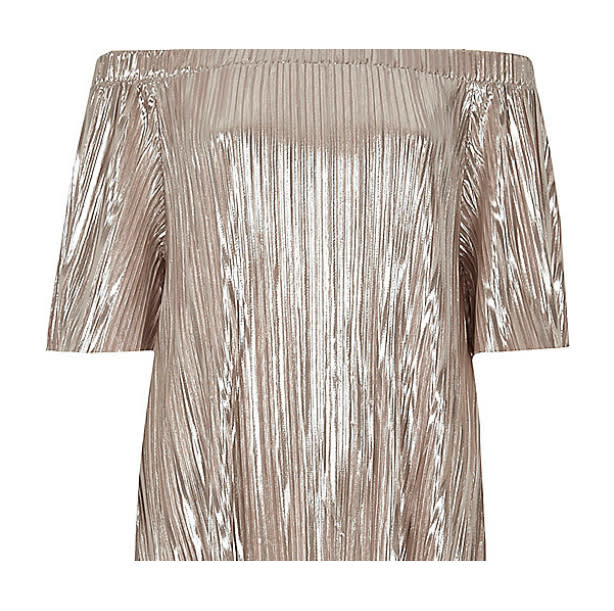 Metallic Pink Pleated Bardot Top