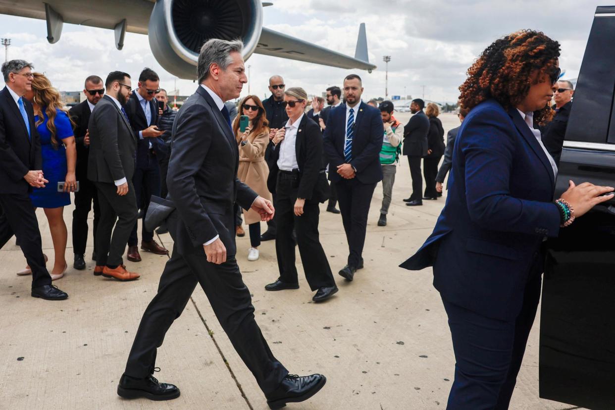 <span>Antony Blinken arrives in Tel Aviv on Friday.</span><span>Photograph: Evelyn Hockstein/AP</span>