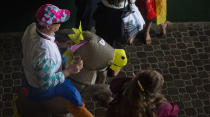 <p>yA man wears a blow up suit in the shape of a jockey and his horse on Kentucky Derby Day at Churchill Downs on May 5, 2018 in Louisville, Ky. (Photo: Scott Serio/Eclipse Sportswire/Getty Images) </p>