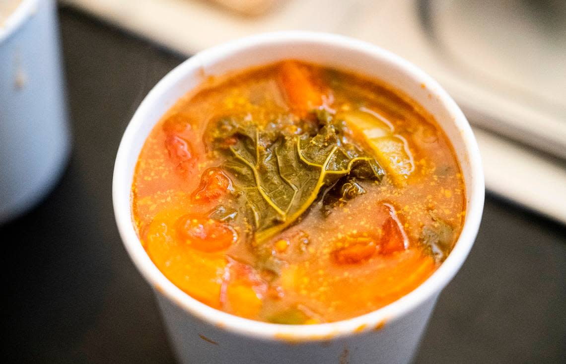 A fresh cup of Infinite Soups’ curried autumn vegetable served on Nov. 9, 2022. “I think soup is democratic,” said Clapp. Cheyenne Boone/Cheyenne Boone/The News Tribune