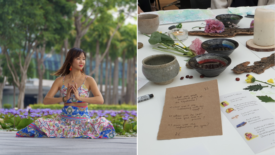 Cacao ceremony (left) and HUSH Silent TeaBar (Photos: Singapore Tourism Board and National Gallery Singapore) 