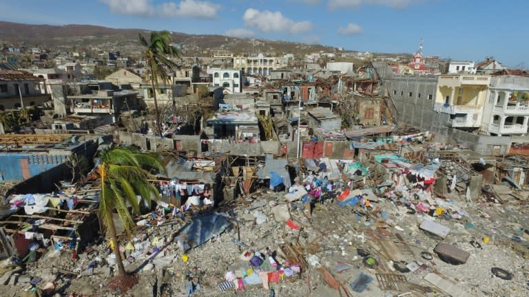 This file photo shows an aerial view of damage in the small village of Casanette near Baumond, Haiti after Hurricane Matthew passed the area