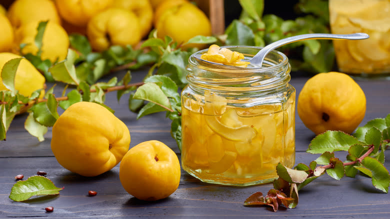 quince jelly in glass jar