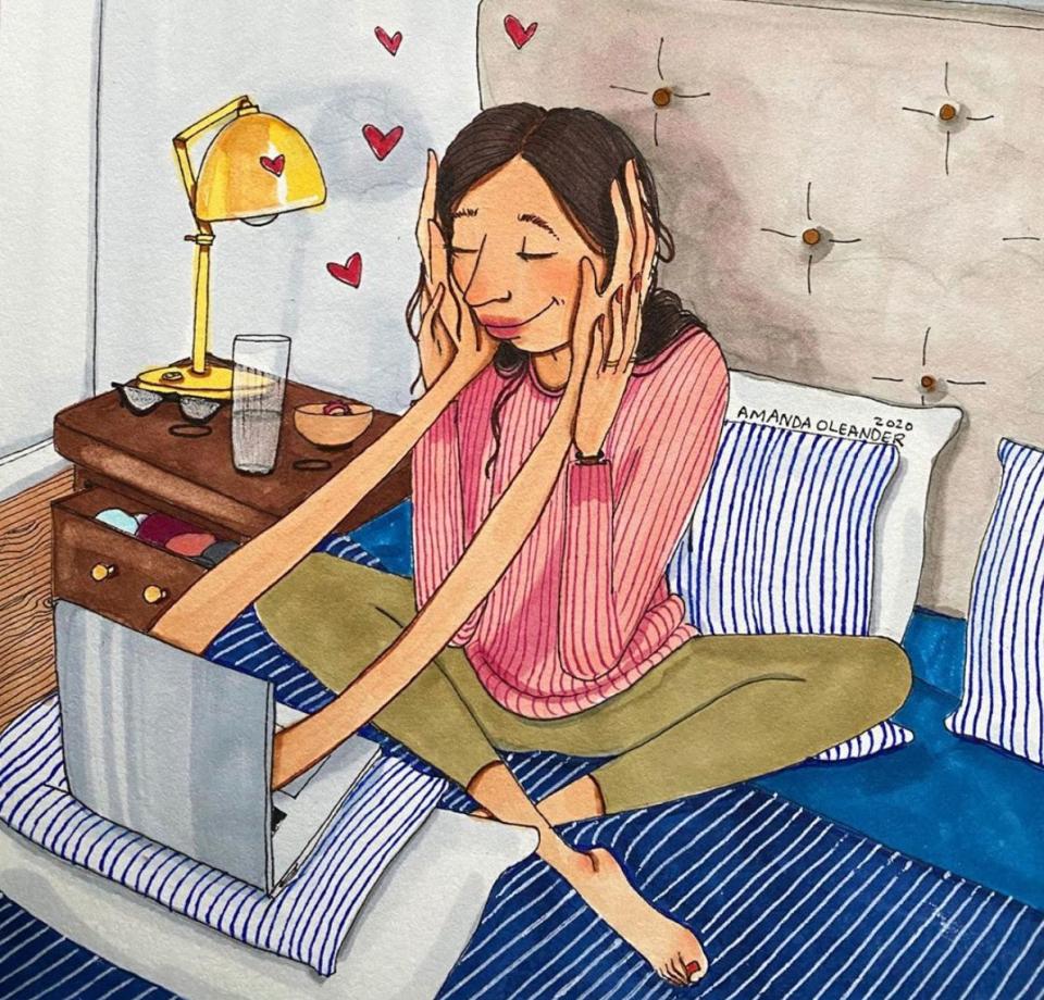 "FaceTimes and Zoom calls have been so nice to connect with loved ones at this time," the artist wrote on Instagram.  (Photo: <a href="https://www.instagram.com/p/B-s5SIhB_PL/" target="_blank">Amanda Oleander </a>)