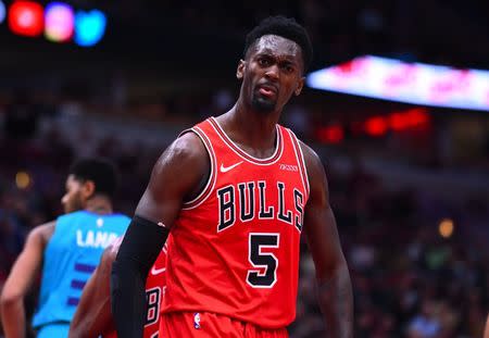 FILE PHOTO: Oct 24, 2018; Chicago, IL, USA; Chicago Bulls forward Bobby Portis (5) reacts against the Charlotte Hornets during the second half at the United Center. Mandatory Credit: Mike DiNovo-USA TODAY Sports