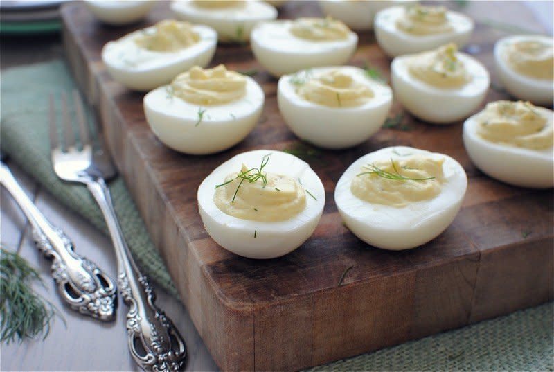 <strong>Get the <a href="http://bevcooks.com/2012/08/horseradish-deviled-eggs-for-jennys-baby-shower/" target="_blank">Horseradish Deviled Eggs recipe from Bev Cooks</a></strong>