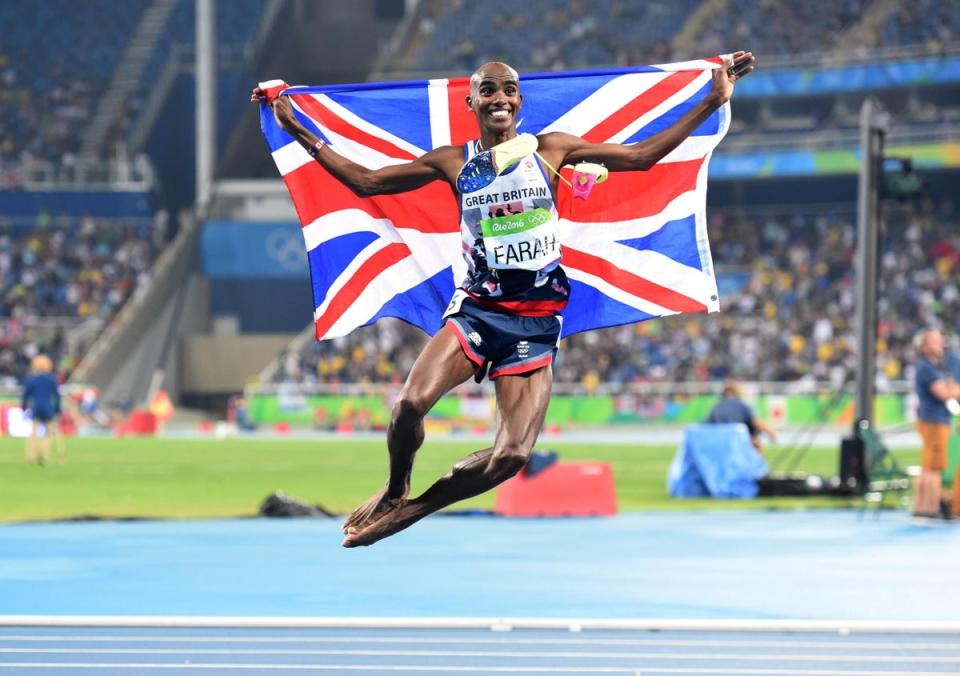 2016: Great Britain's Mo Farah celbrates winning the 5000m at the Rio 2016 Olympic Games (Jeremy Selwyn)