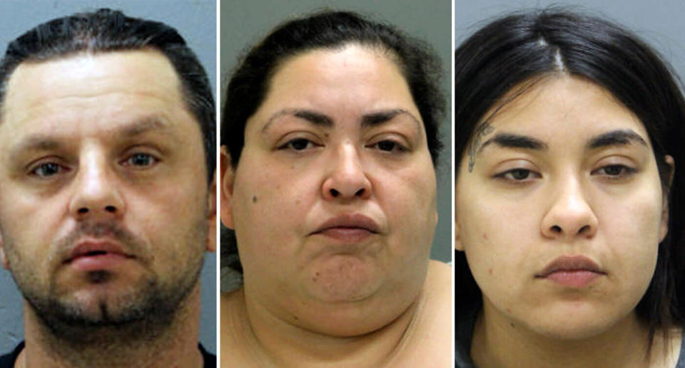 Piotr Bobak, has been charged with concealment of a homicide, Clarisa Figueroa (centre) and her daughter, Desiree Figueroa, 24, are charged with murder (AP)
