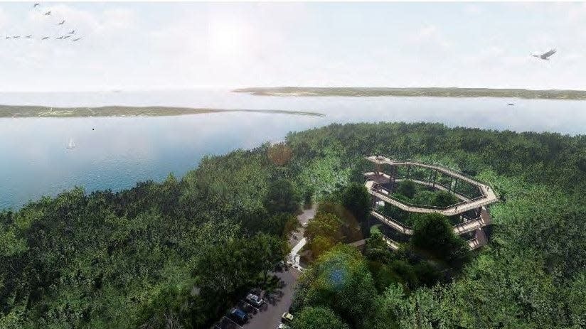 Milwaukee-based engineering firm GRAEF presented this concept of a new, 75-foot-tall structure with a helical ramp for accessibility to all three levels, as its preferred option for the future observation tower at Potawatomi State Park in Door County. Restoring and repairing the 91-year-old tower and added the ramp to it is another option on the table.