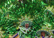 <p>Revellers from the Peruche Samba School take part in a carnival at Anhembi Sambadrome in Sao Paulo, Brazil, Feb. 10, 2018. (Photo: Paulo Whitaker/Reuters) </p>